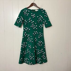 Boden Crocus Floral Ponte Dress Green Fit Flare Size 8R Holiday Party